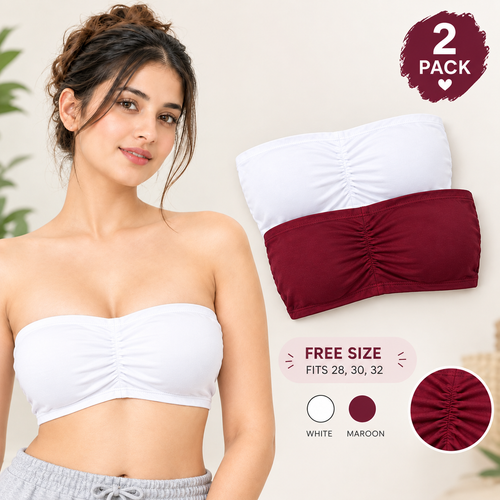 2-Pack Tube Bra White and Maroon - Free Size fits 28 30 32
